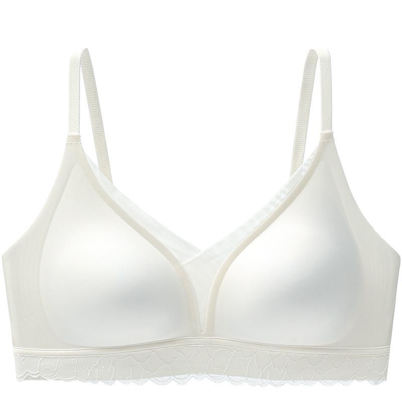 Qiaohao Satin Lace Seamless Deep V Triangle Cup Bra - Luxurious, Comfortable, Back-enhancing Design L