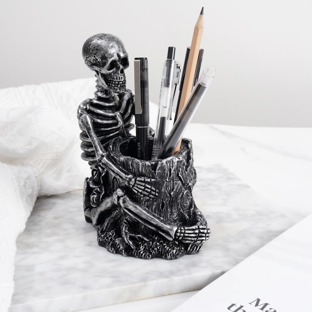 Arola Skull Pen Holder Skeleton Key Holder Makeup Brush Holder Home Office Desk Supplies Organizer Accessory