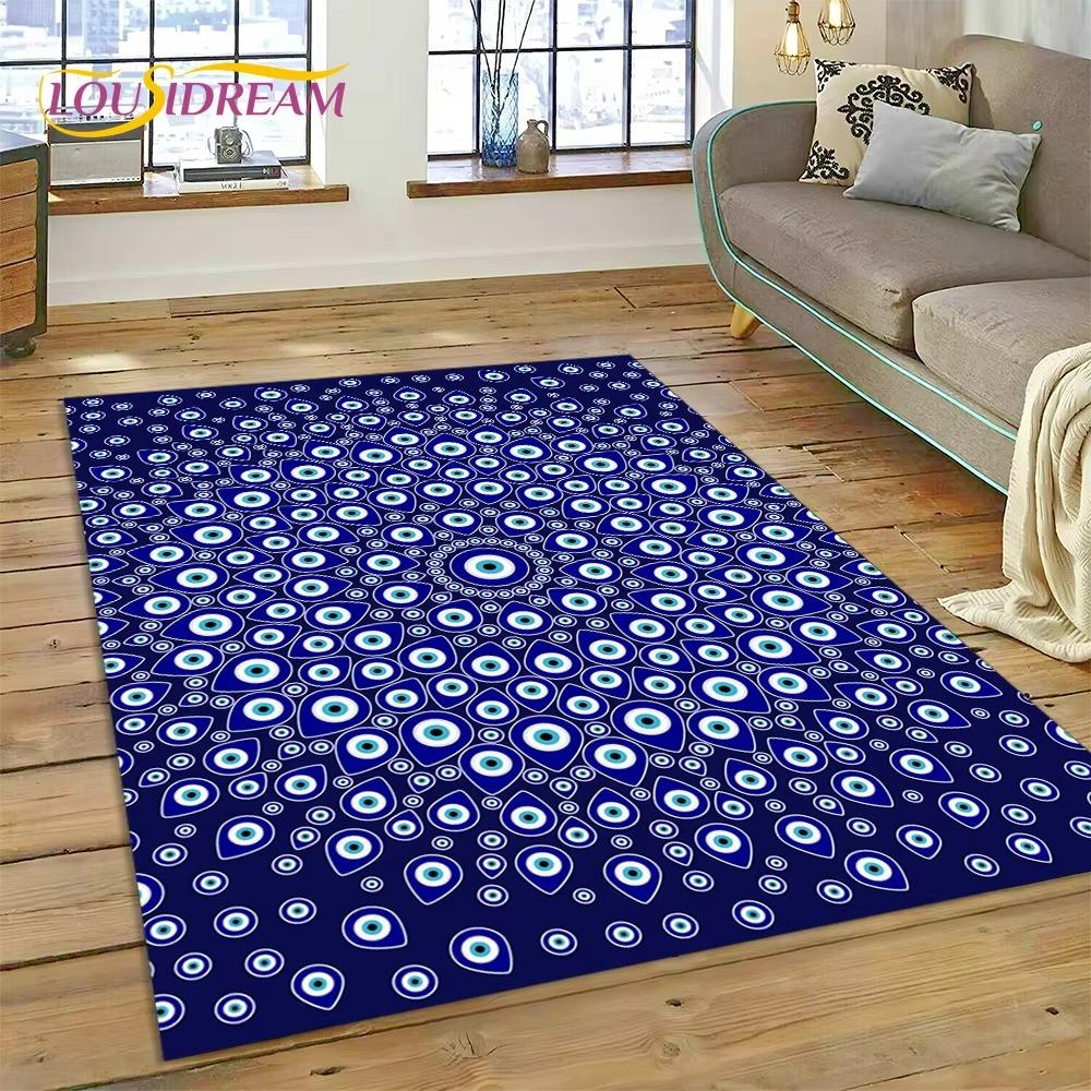 Evil Eye Turkey Blue Nazar Eye of Horus Rug Carpet for Living Room Bedroom Decor,Floor Mat Non-slip Decoration for Sofa Doormat