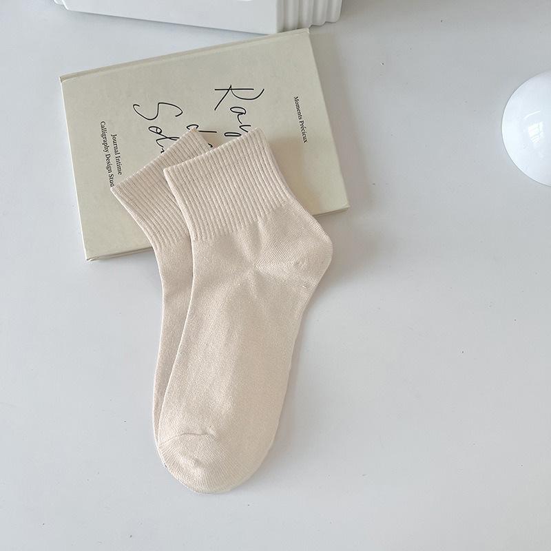 Women's Macaron Color Cotton Sports Socks - Breathable, Sweat-Absorbent, Anti-Pilling, Mid-Tube for Spring & Autumn
