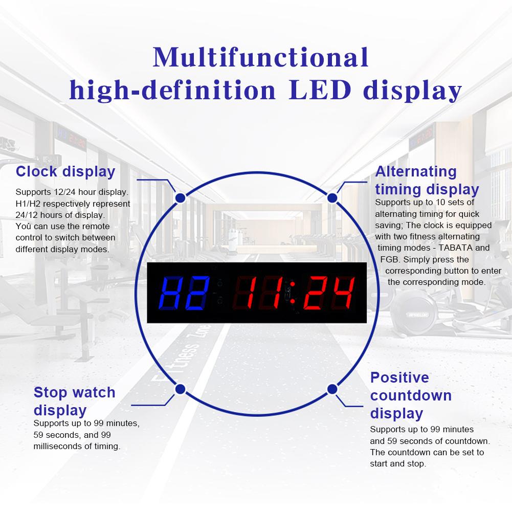 Portable Gym Timer LED Workout Clock Remote Control Count Down/Up Clock Multifunctional Wall Clock for Gym and Outdoor Sport