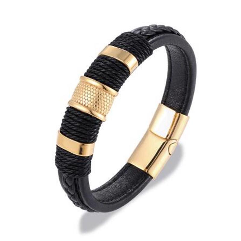 Double Layer Punk Brown Braided Leather Bracelet for Men with Metal Magnetic Clasp Stylish Business Bracelet Jewelry Gift