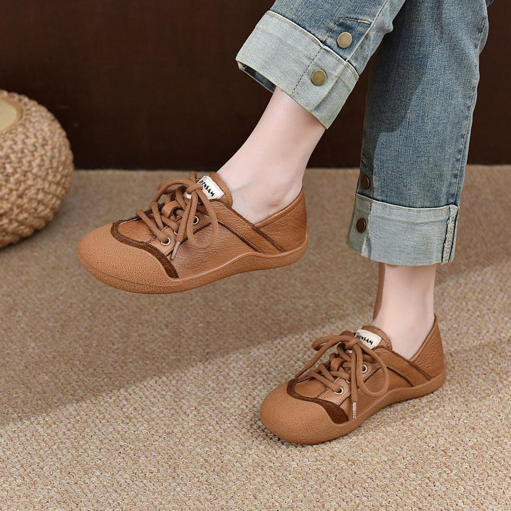Autumn new lace-up casual women's shoes soft sole flat heel retro color matching women's single shoes ugly cute German training shoes