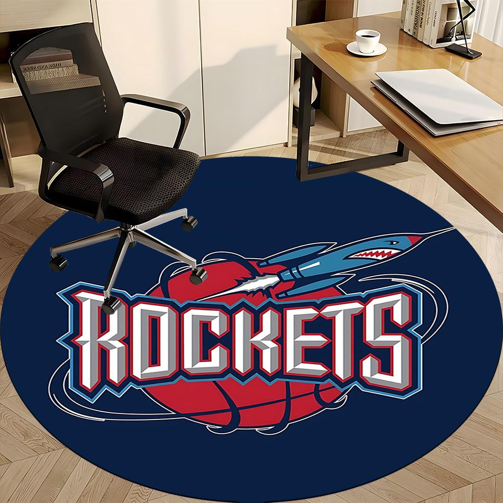 1pc Rockets Basketball Office Round Area Rug, Indoor Mat Suitable For Office,Bedroom Living Room Home Decor, Room Deco a0926187