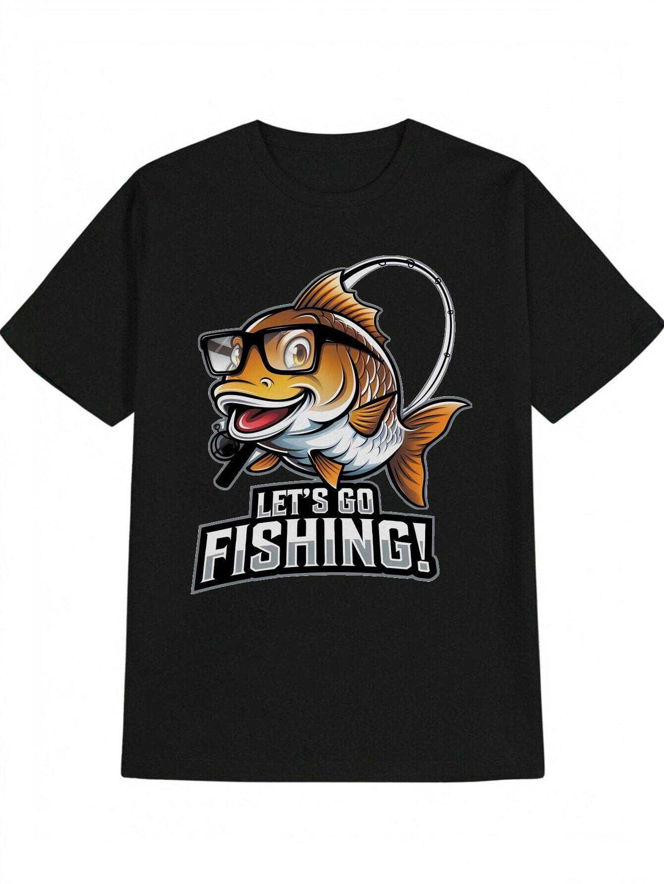 Summer Casual Black T-shirt with Funny Fish Graphic XXXL