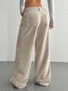Europäische/Amerikanische Damen Casual Bodenlange Weitbeinige Hose mit Vorder-/Gesäßtaschen, Einfarbig