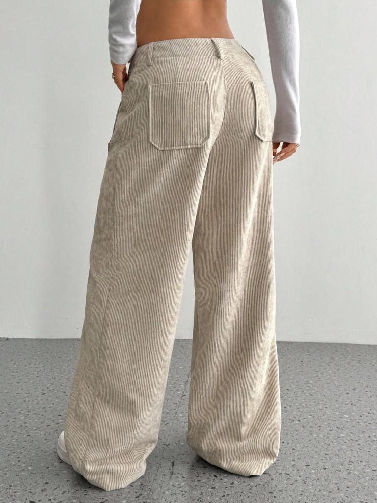 Europäische/Amerikanische Damen Casual Bodenlange Weitbeinige Hose mit Vorder-/Gesäßtaschen, Einfarbig