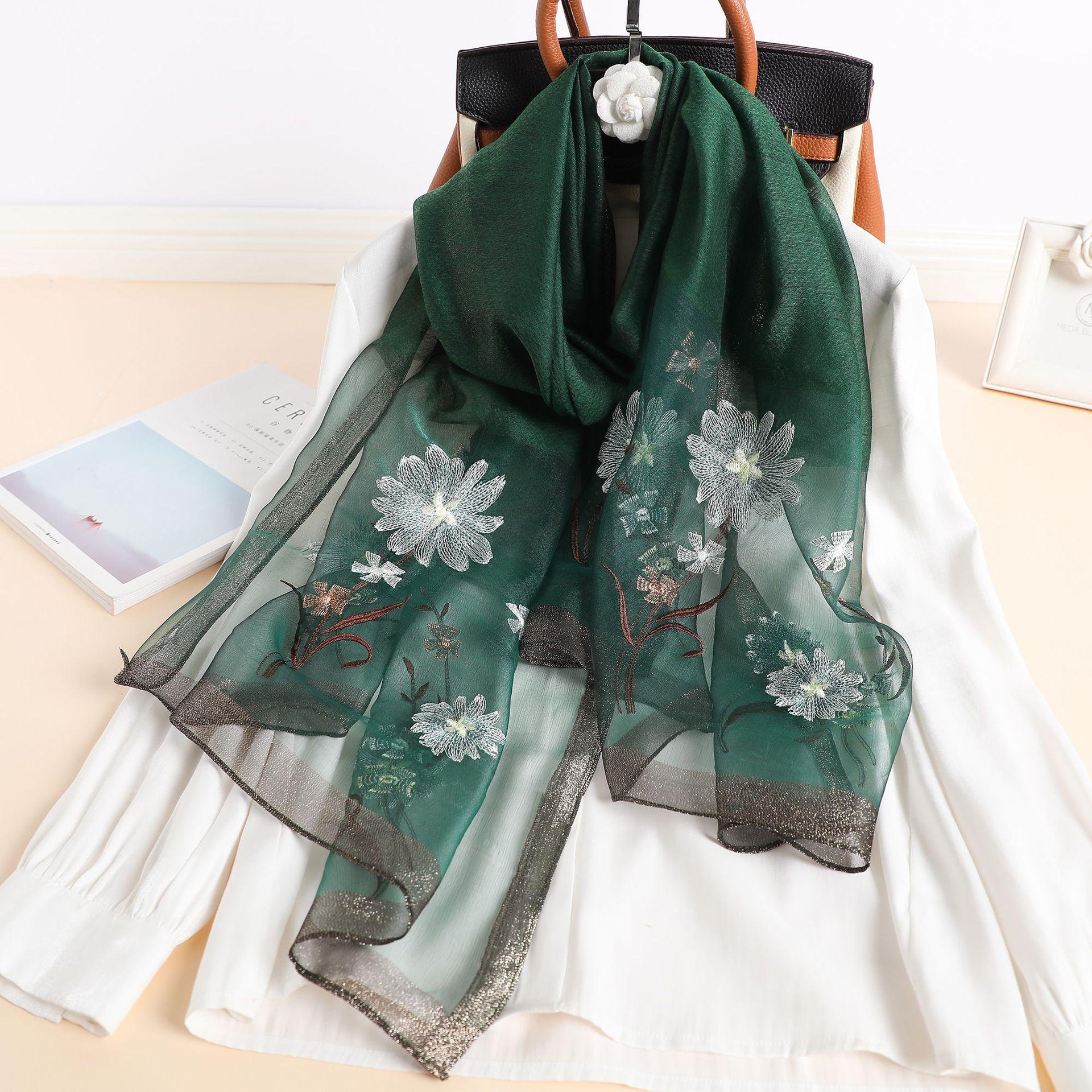 

Элегантный шарф с цветочной вышивкой — дышащий, теплый и ветрозащитный для женщин | Идеально подходит для повседневной носки и фотосъемки в путешествии 180*70cm зелёный