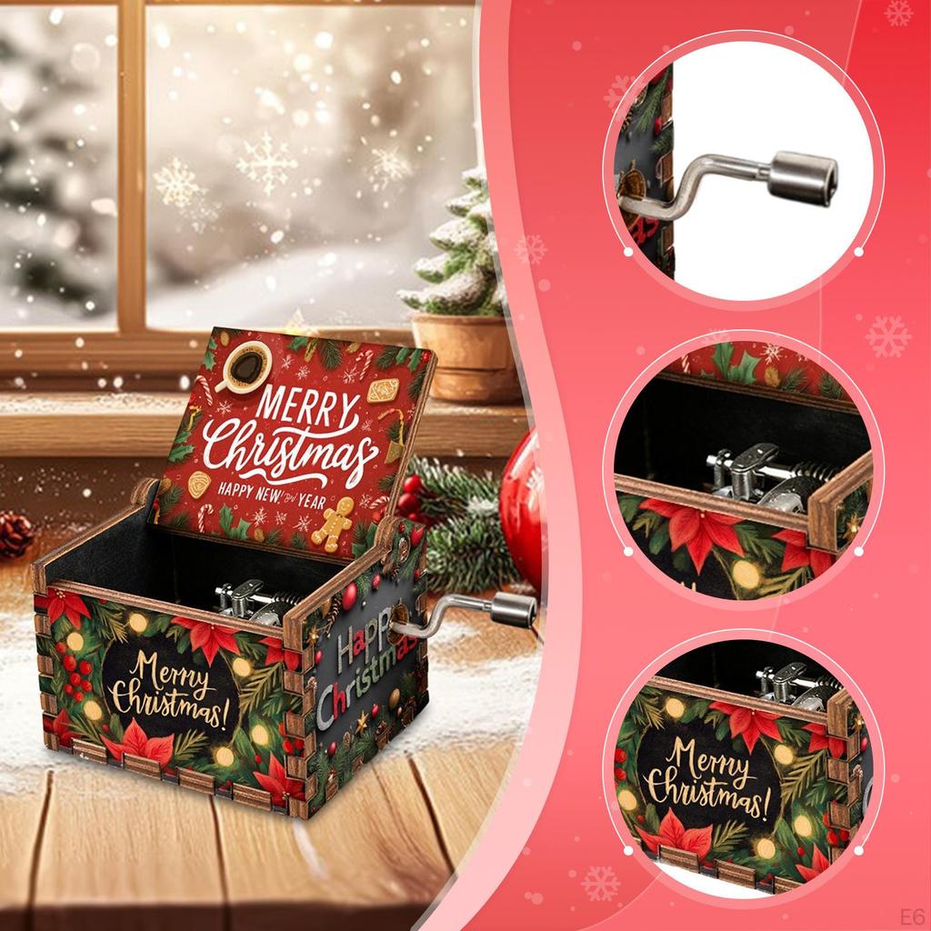 Christmas Music Box Decor Table Centerpiecec Collection Mini Ornament Hand Crank Tune