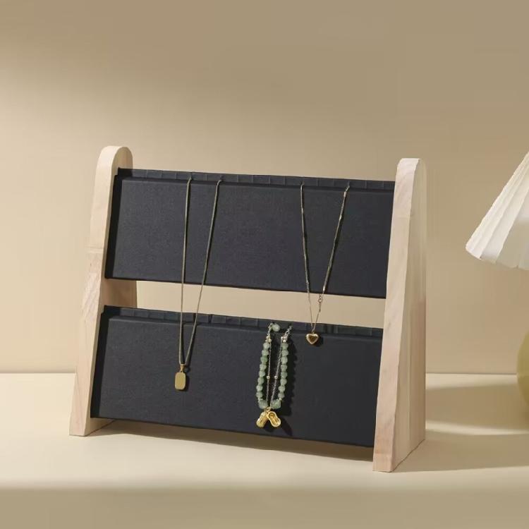 Practical Wood Necklace Holder Double Deck Wood Necklace Stand Organizers For Easy Access And Display At Homes