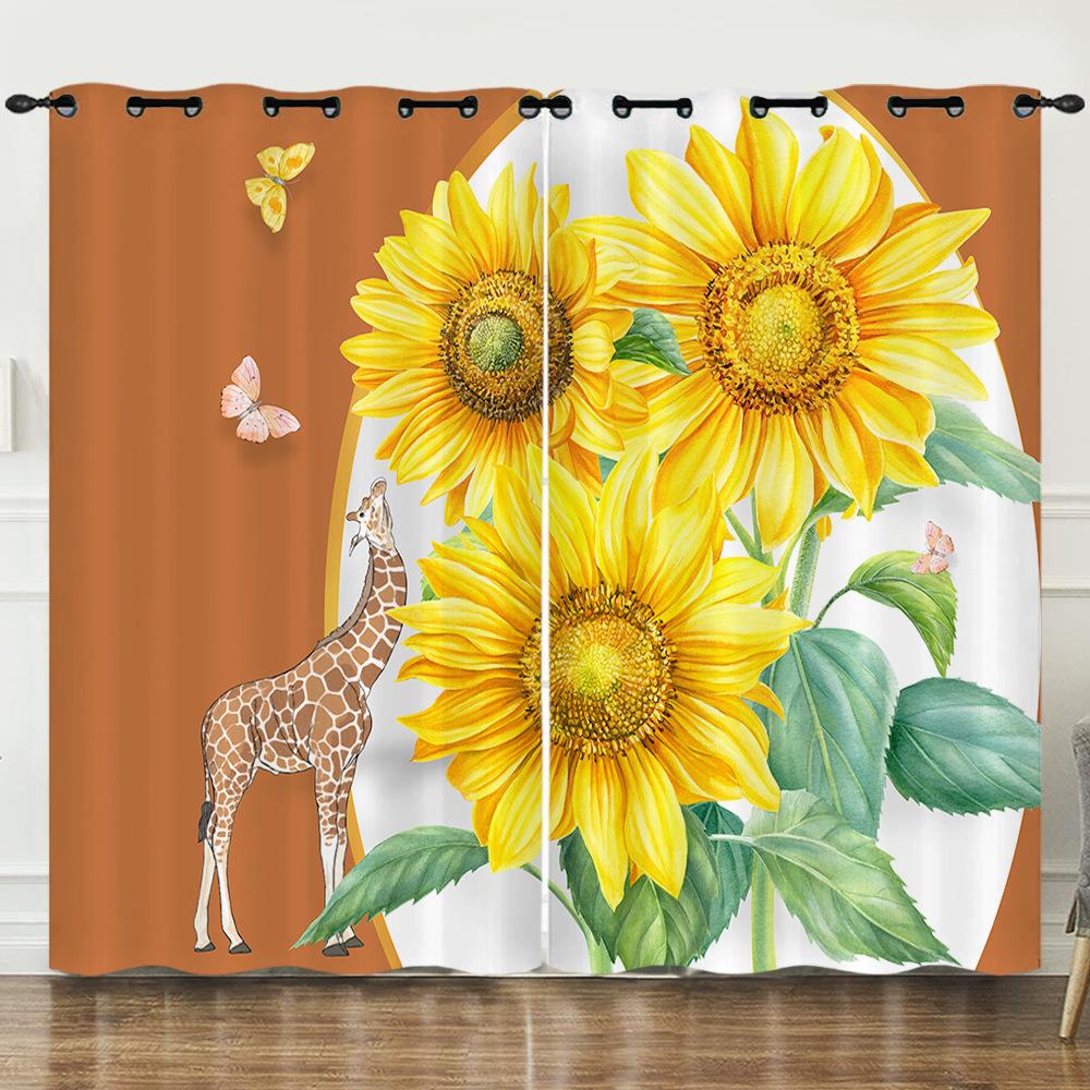 Curtains Flower Fresh Sunflower 3D Digital Printing Blackout Curtain Punching
