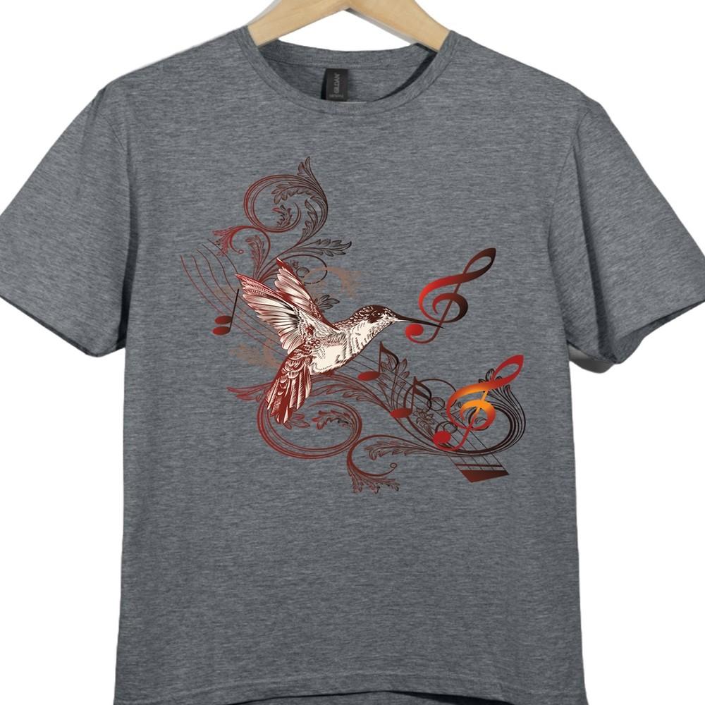 Hummingbird Graphic T Shirt Bird Art Tee Nature Design with Music Notes