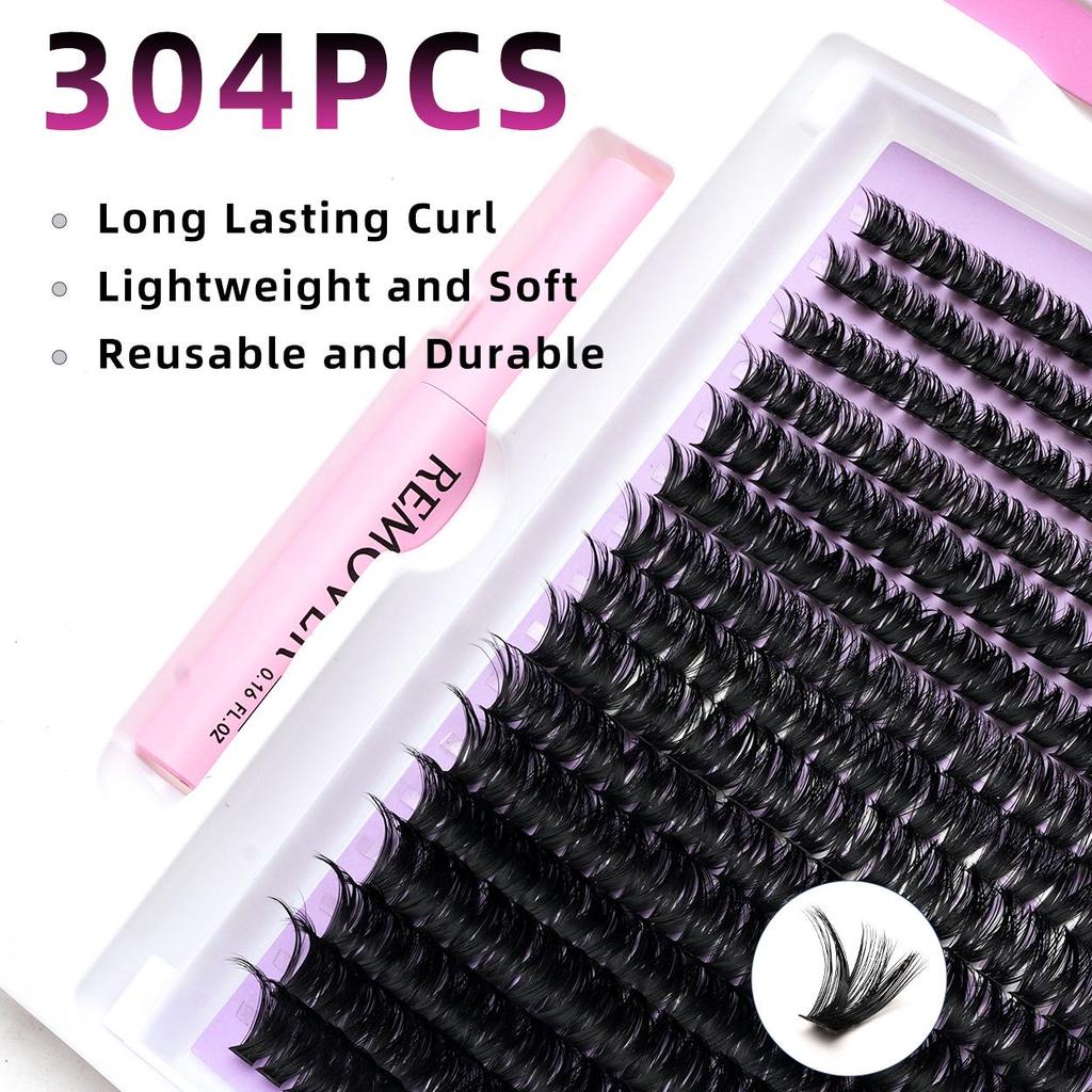 320-Cluster False Eyelashes Set: Includes Glue, Remover, Tweezers, and Individual Lashes (50P, 60P, 80P, 100P Options)