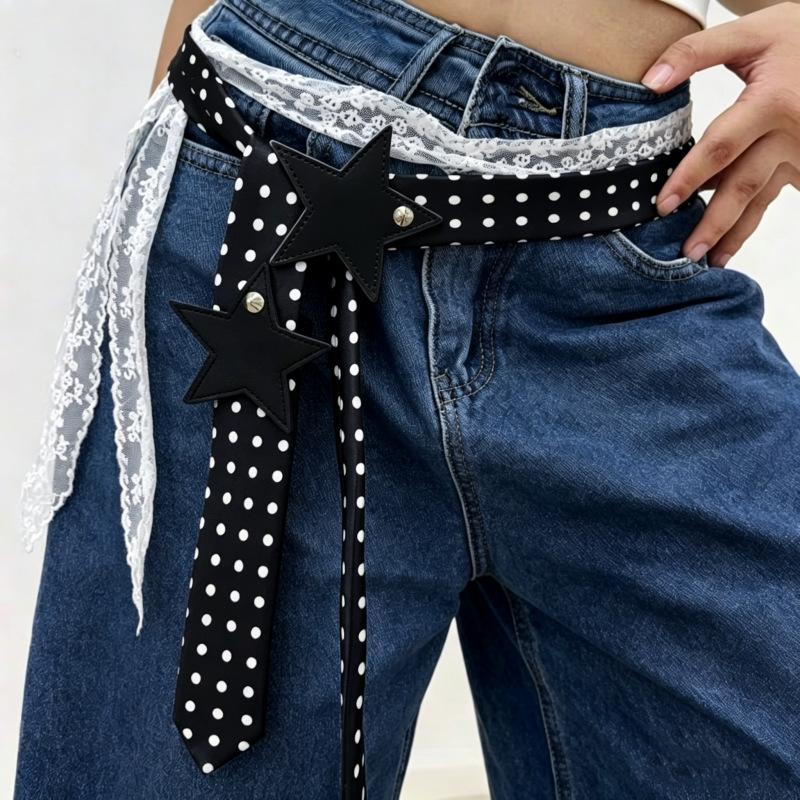 Fashion Dot Jacquard Scarf Belt Trendy Edgy High-End Long Waist Accessory With Retro Star Decoration