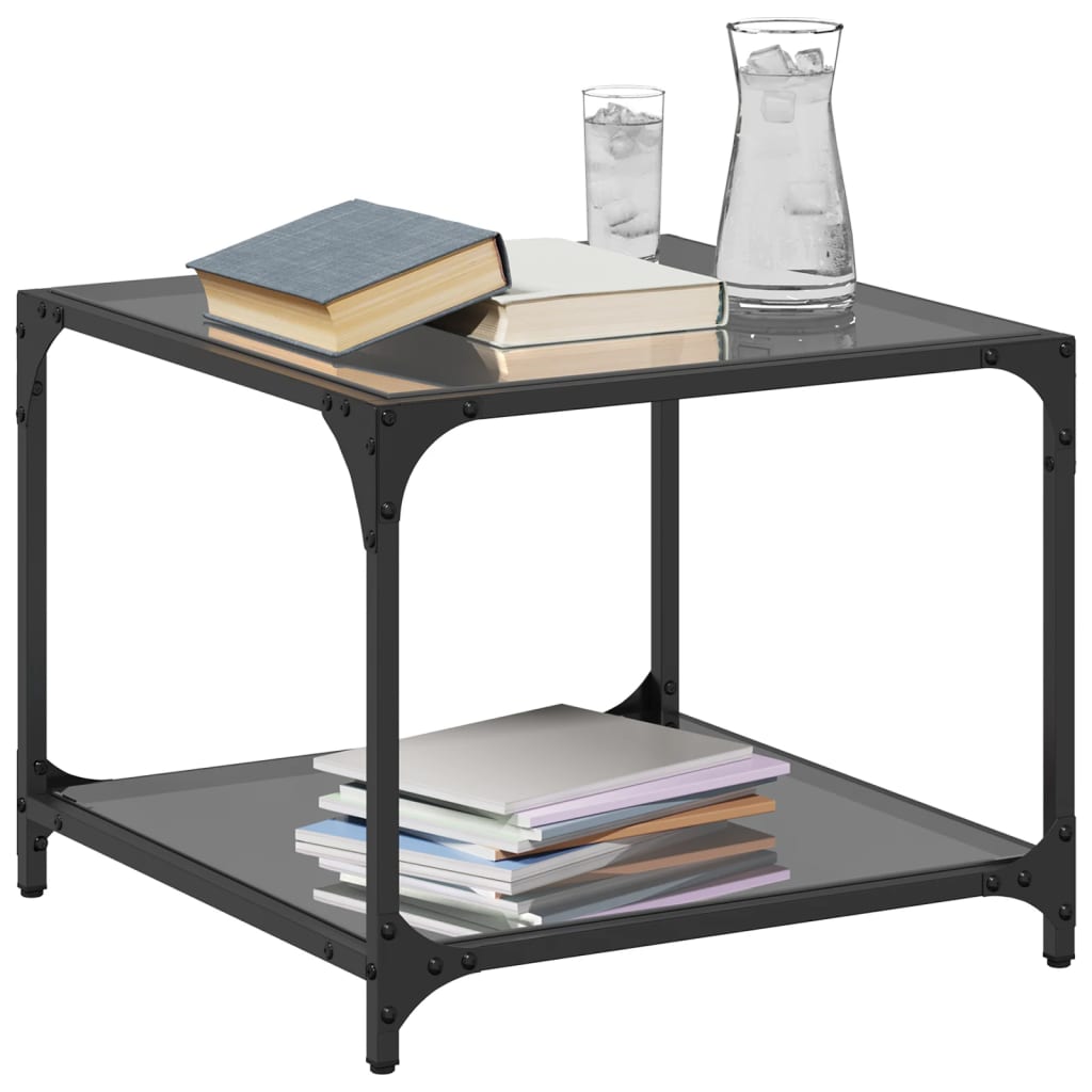 Coffee Tables with Glass Top 2 pcs Black 50x50x40 cm Steel