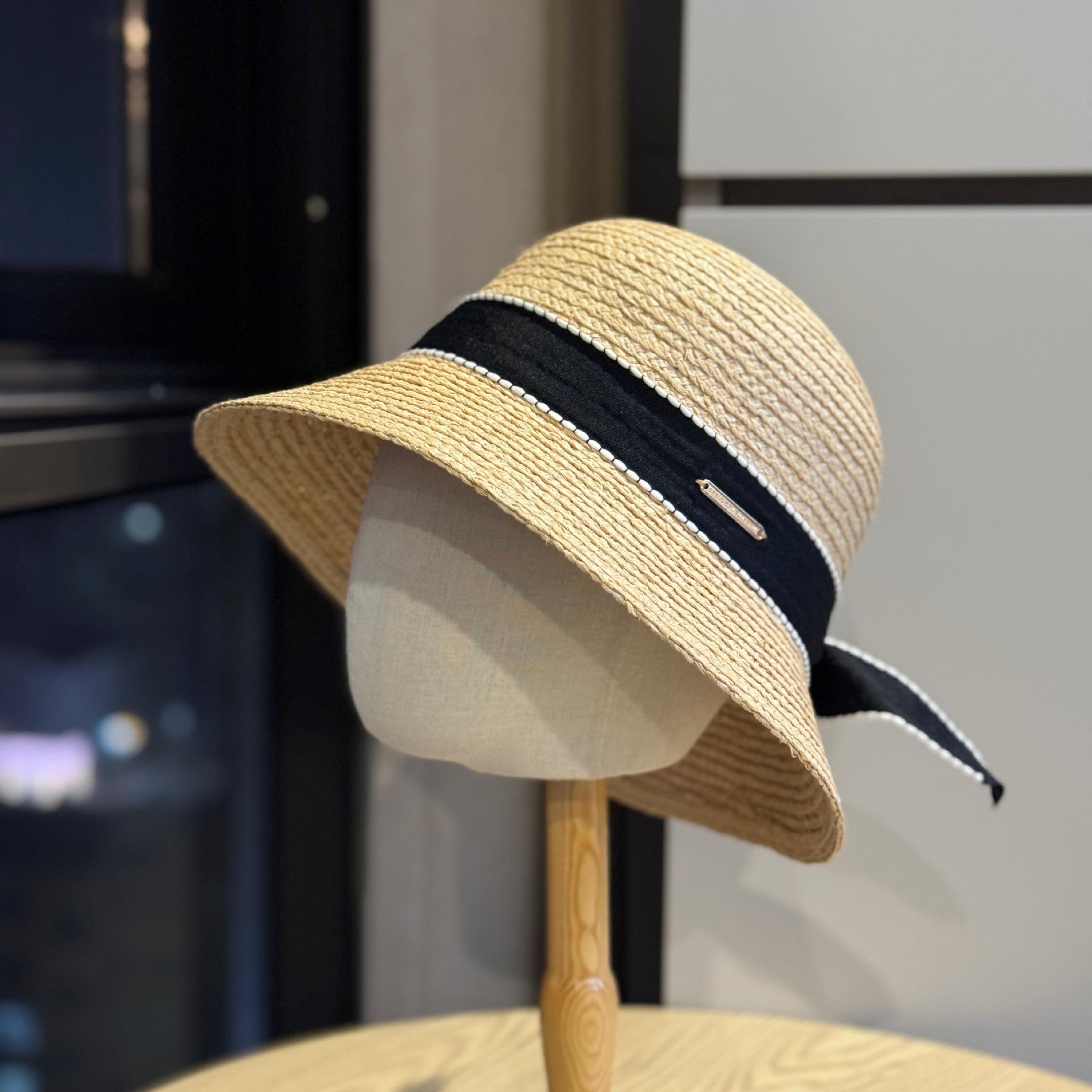 

French Hepburn-style bow-knot ribbon straw hat for women, elegant and stylish for summer seaside vacations, sun-shading straw hat Adult54-60Adjustable