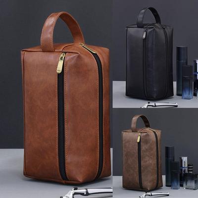 Herren Leder Reiseaufbewahrungstasche Business Rasier-Kosmetiktasche Tragbare Kulturtasche Große Kapazität Organizer Handliche Waschtasche