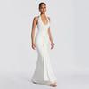 2025 Women's European & American Style Spliced Strappy Long Slim Fit Halterneck Formal Dress