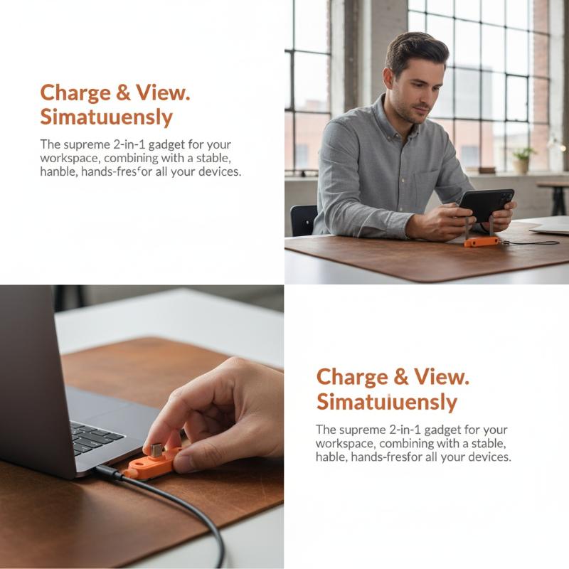 240W Type C To Type C 2-in-1 Fast Charging Data Adapter With Phone Stand Function Foldable Phone Charging Bracket Adapter