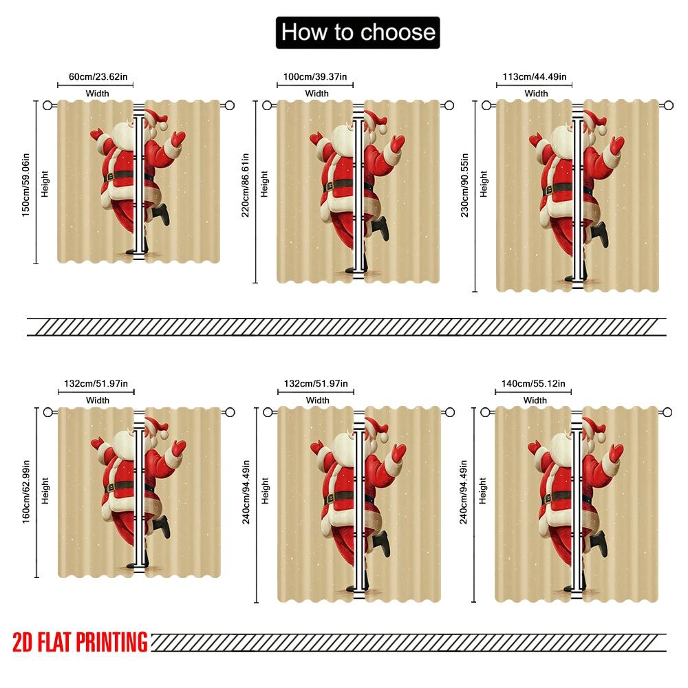 2pcs,2D Plane Printing Window Curtain Cute Santa Claus1 Versatile 100% Polyester (without Rod) Home Decor for Living Room &