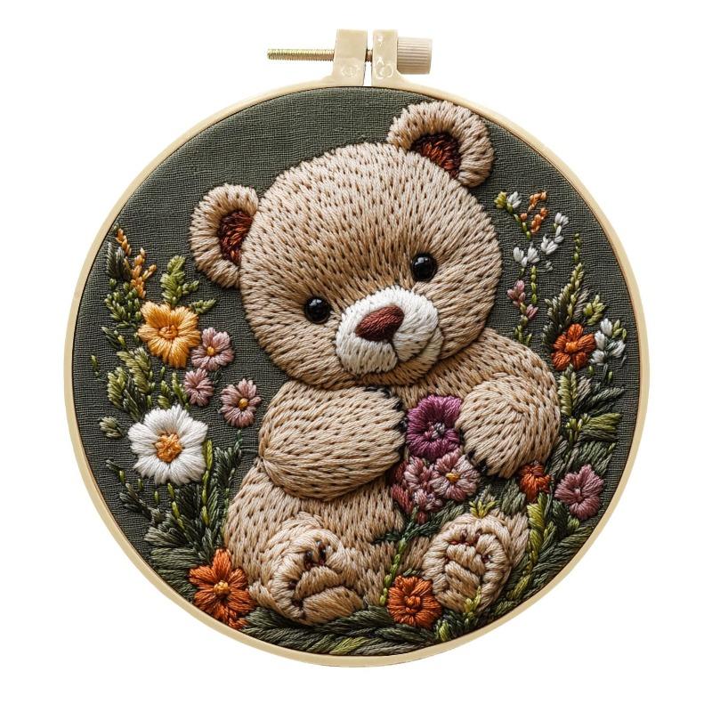 

1 шт. Набор для вышивания «Сделай сам» «Медведь» ручной работы из ткани на английском языке, подходит для начинающих любителей вышивания 15cm