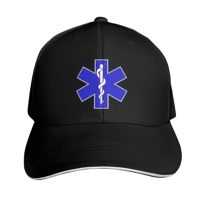 Black Baseball Cap with Medical Caduceus Design - Lightweight 100% Polyester, Adjustable Fit for Sports & Outdoor Activities