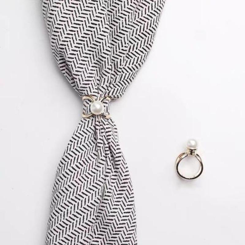 Elegante fibbia per sciarpa in seta geometrica con perla sintetica, fibbia per sciarpa per cintura squisita e alla moda