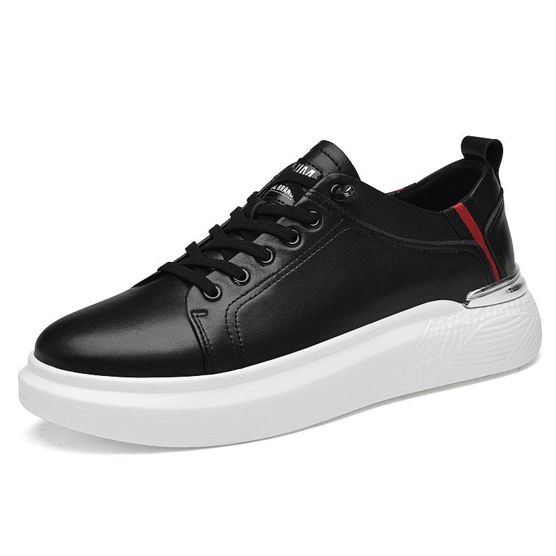 5001 Herren Höhe-Steigernde Low-Top Plateau-Sneaker, Obermaterial aus Rindsleder, Dicke Sohle, Lässige Weiße Sportschuhe, Trendiger Frühjahrsstil.