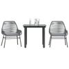 3 Piece Outdoor Dining Set with Cushions Grey Poly Rattan Glass Table