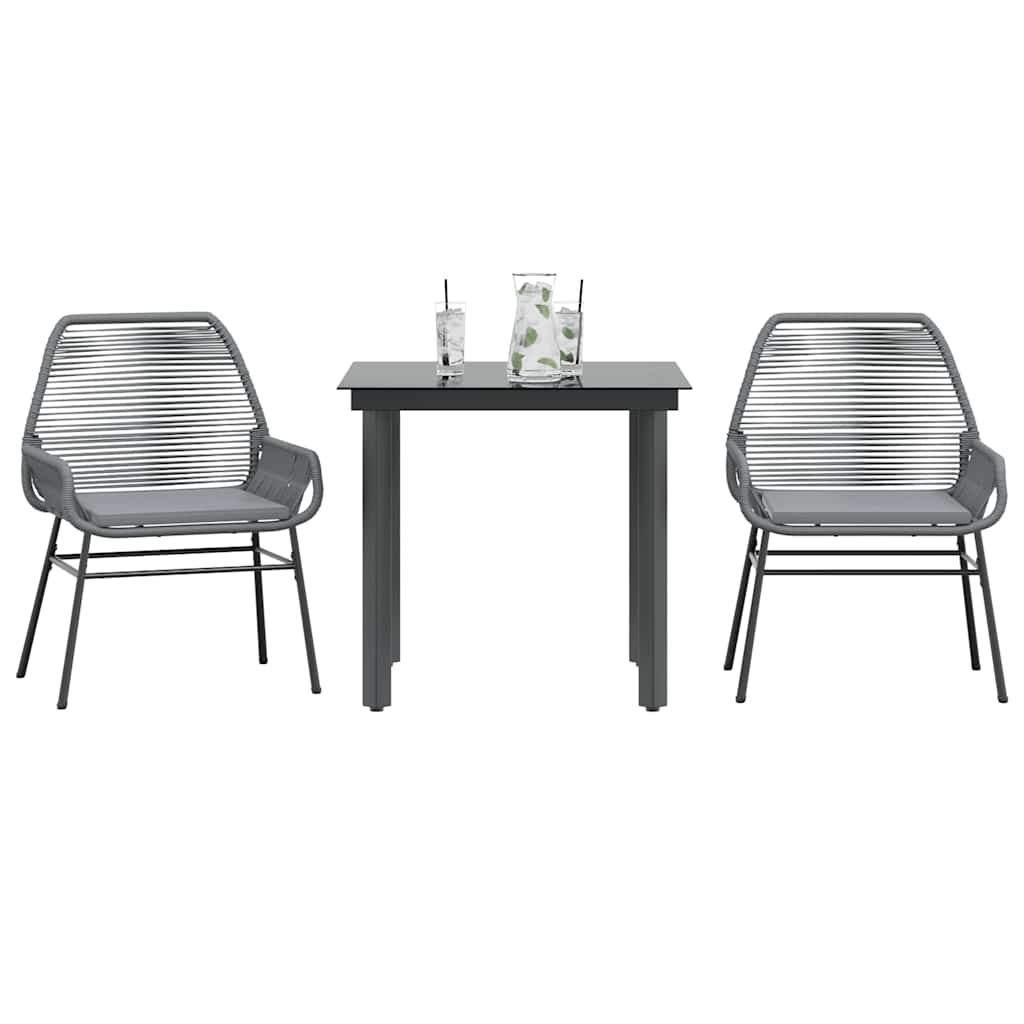 3 Piece Outdoor Dining Set with Cushions Grey Poly Rattan Glass Table
