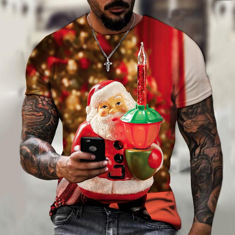 

Рождественский карнавал, новинка 2022 года, мужская футболка с 3D-печатью, костюм Санта-Клауса, атмосфера рождественской елки и снеговика XS