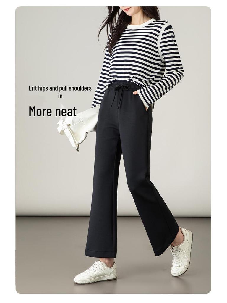 Women's High-Waisted Slimming Gray Cropped Flare Pants - Modal Cotton, Spring/Autumn 2025