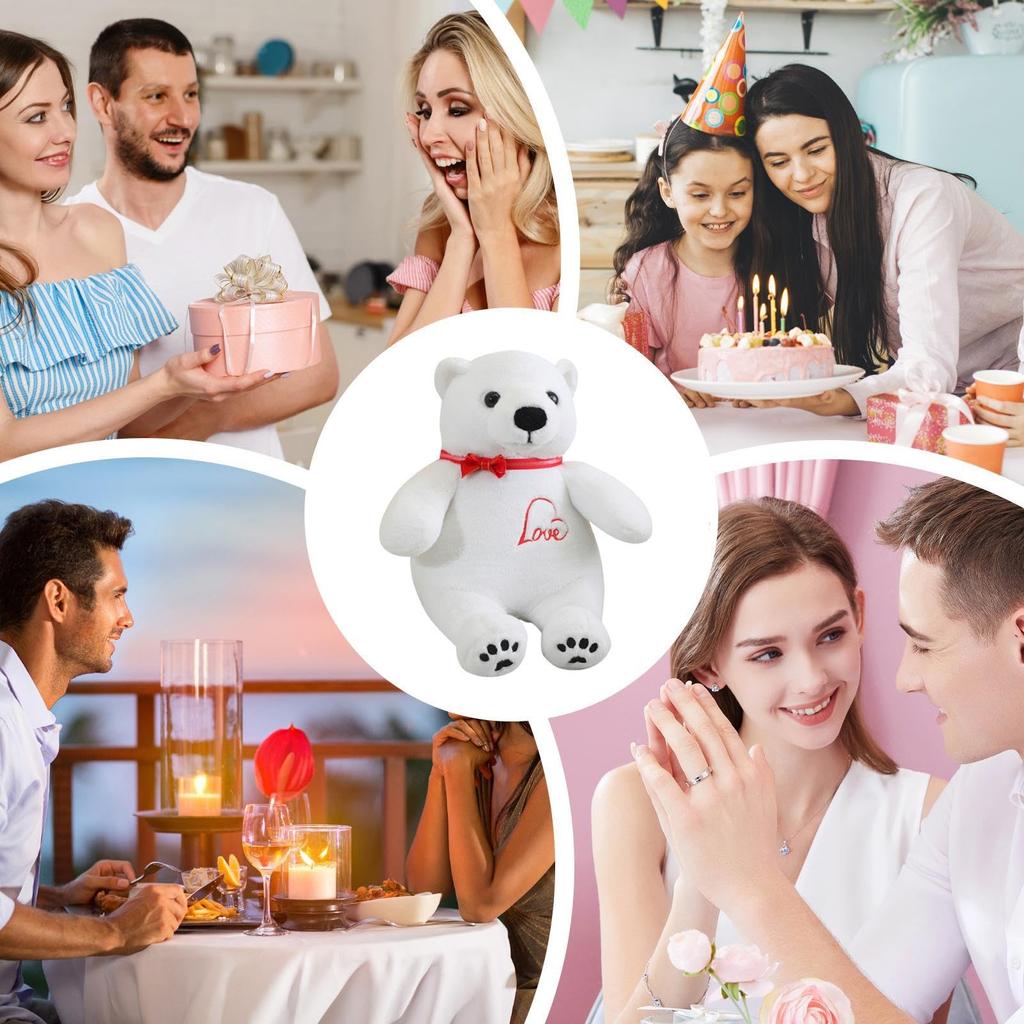 Soft Polar Bear Plush Toy, Cute Stuffed Animal Bear Plushie with Bow, Huggable Kids Cuddle Buddy, Travel Companion for Boys, Teens, Girls, Child Comfo