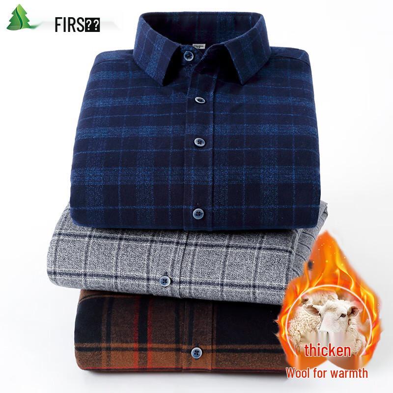 Shanshan Men's Winter Plaid Fleece-Lined Wool Shirt