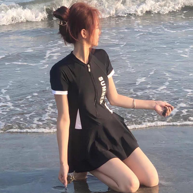 2024 Korean One-Piece Skirt Swimsuit: Stylish, Belly-Covering, Slimming Design for Women and Students, Perfect for Hot Springs