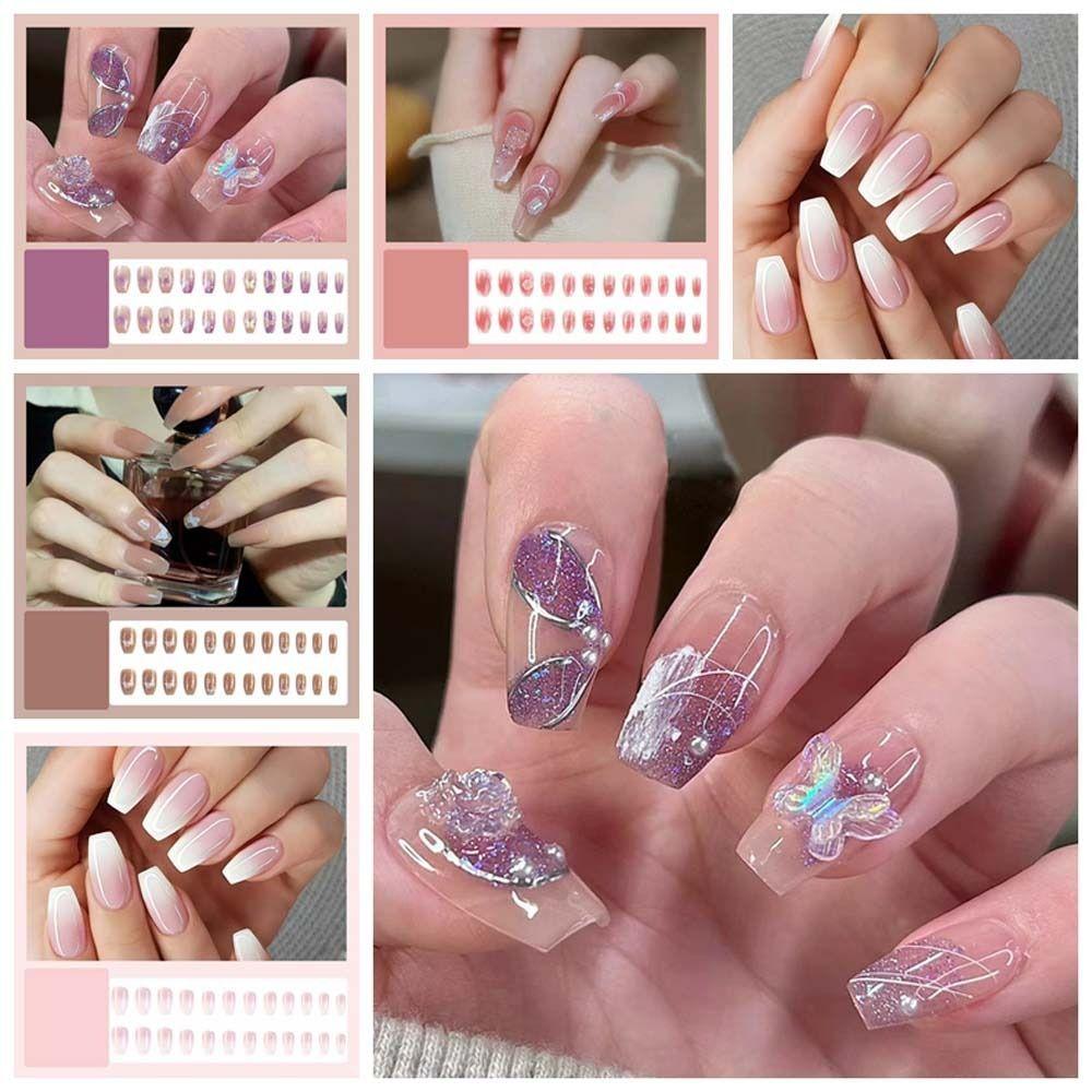 

24Pcs/set Full Cover Nail Art Tips Butterfly False Nails Flower Fake Nails Lady/Girls