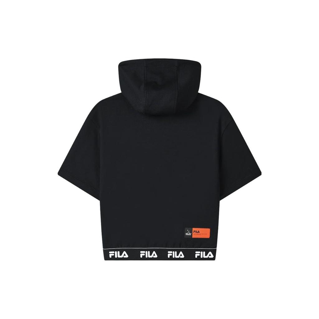 Fila X Magic Stick Collaboration Solid Color Letter Print Hooded Short Sleeve T-Shirt Women Tops Black F11W329112F-BK