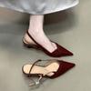 French pointed head temperament suede splicing bag head sandals wine glass heel summer new rear strap women's shoes commute
