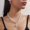 3PC Women's Fashion Trend Pearl Droplet Necklace Earrings Zircon Set Wedding Banquet Party Festival Gift
