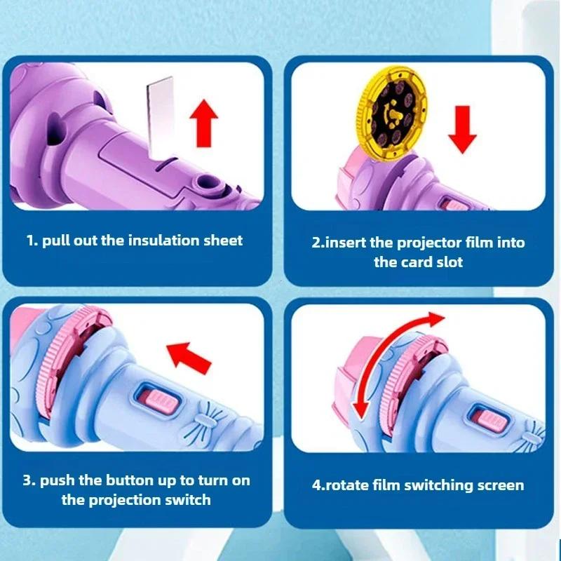 4 Cards Cartoon Projection Flashlight 32 Patterns Creative Children Flashlight Toy Projector Baby Toys Bedtime Story Book Toy