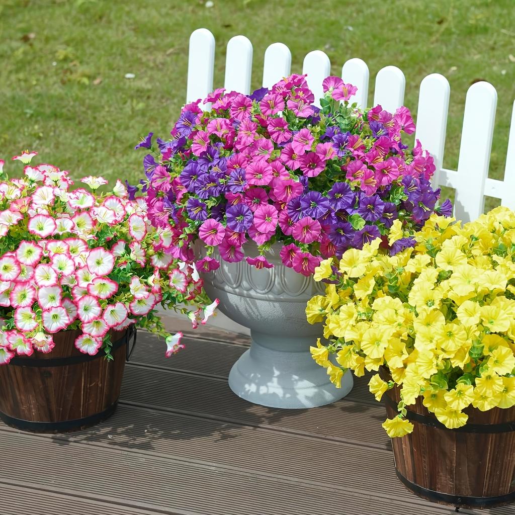 12 Bundles Faux Morning Glory - Realistic UV Resistant Artificial Flowers for Outdoor Decor, All-Season Home Decoration, Front Door Decor