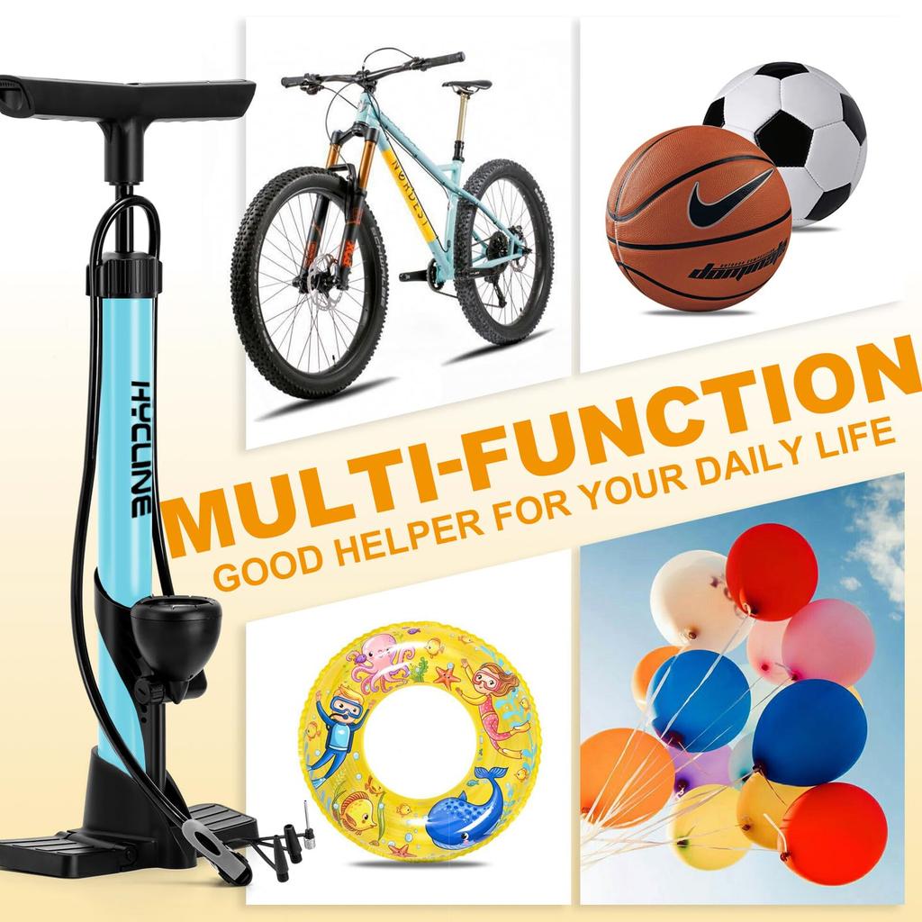 With All HYCLINE Bicycle Pump with Pressure Compatible with American and British Valves Small and Lightweight Floor Pump Extra Long Hose Retractable