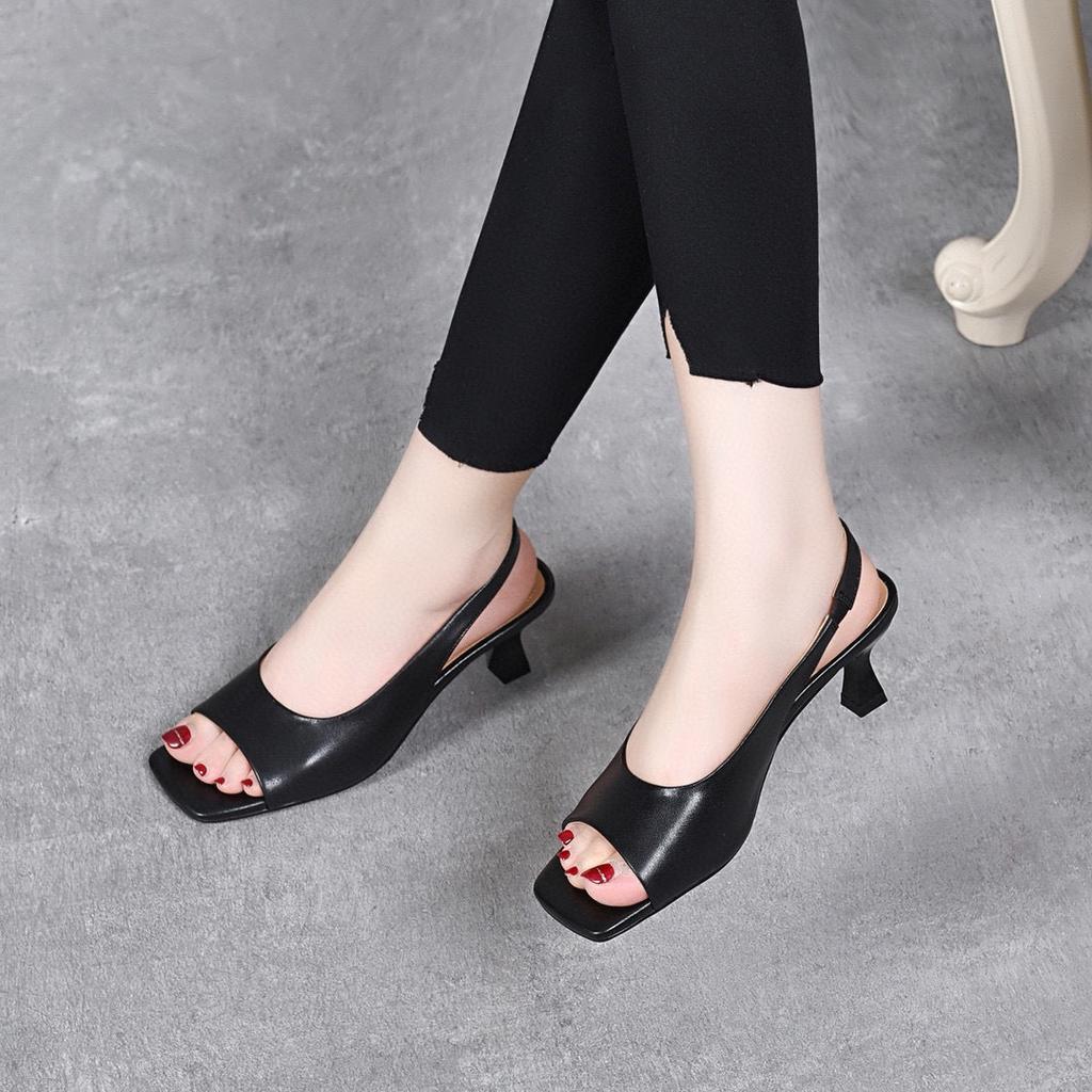 Fish mouth sandals women's summer new simple temperament high heels open-toed empty high-heeled women's sandals