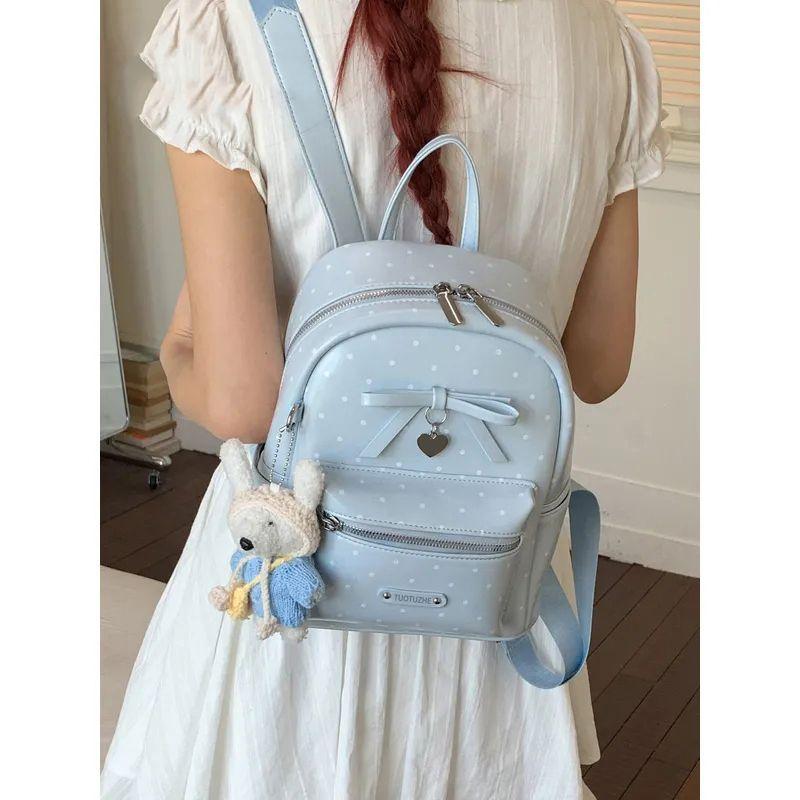 Schoolbag1011 New Summer Polka Dot Backpack Women Travel Light Backpack Students Large Capacity Schoolbag Small and Light