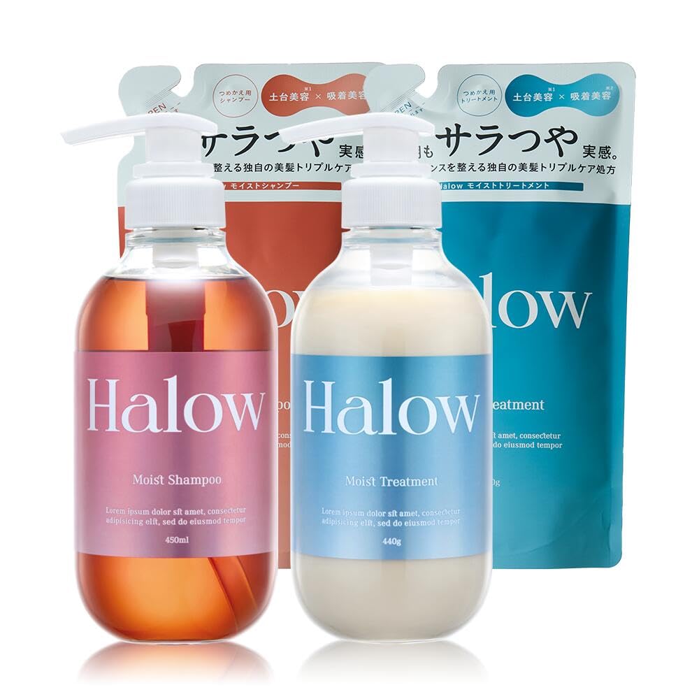 

для тех, у кого короткий боб Halow Moist Shampoo 450 мл x Moist Treatment 440 г Set Hematin Hyalover Hair Repair Halo Refill [Для волос] (Бутылка и набор из 4 предметов)