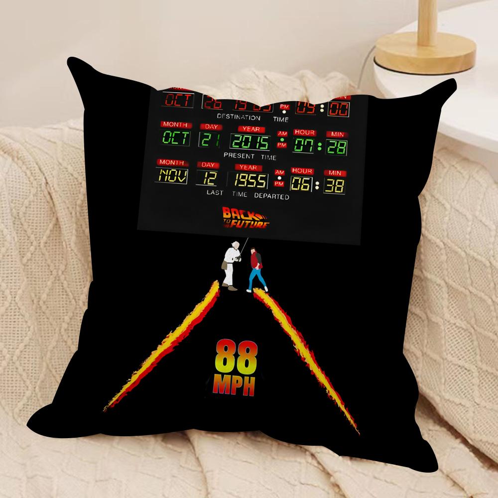 BBack To The Future movie Cushion Cover Silky Short Plush Invisible Zipper Dustproof Sofa Pillow Case for Home Decor