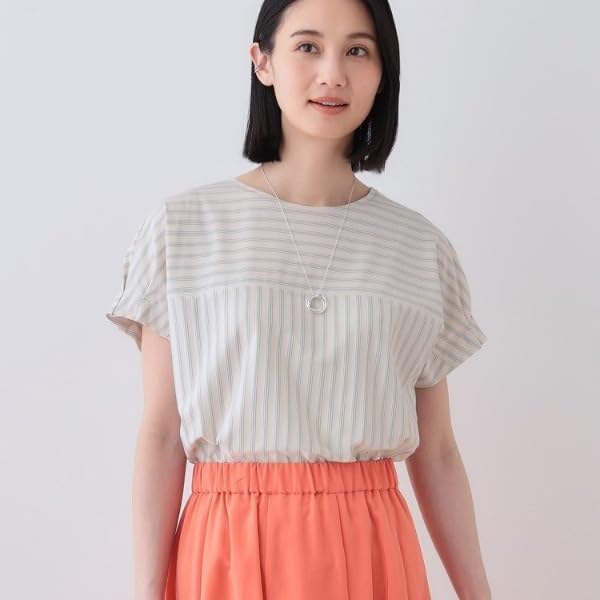 INDIVI Washable Striped Tucked Sleeve Blouse Beige Size 38 Spring Women's (12712402), (352cm), (M), Shirt/Blouse