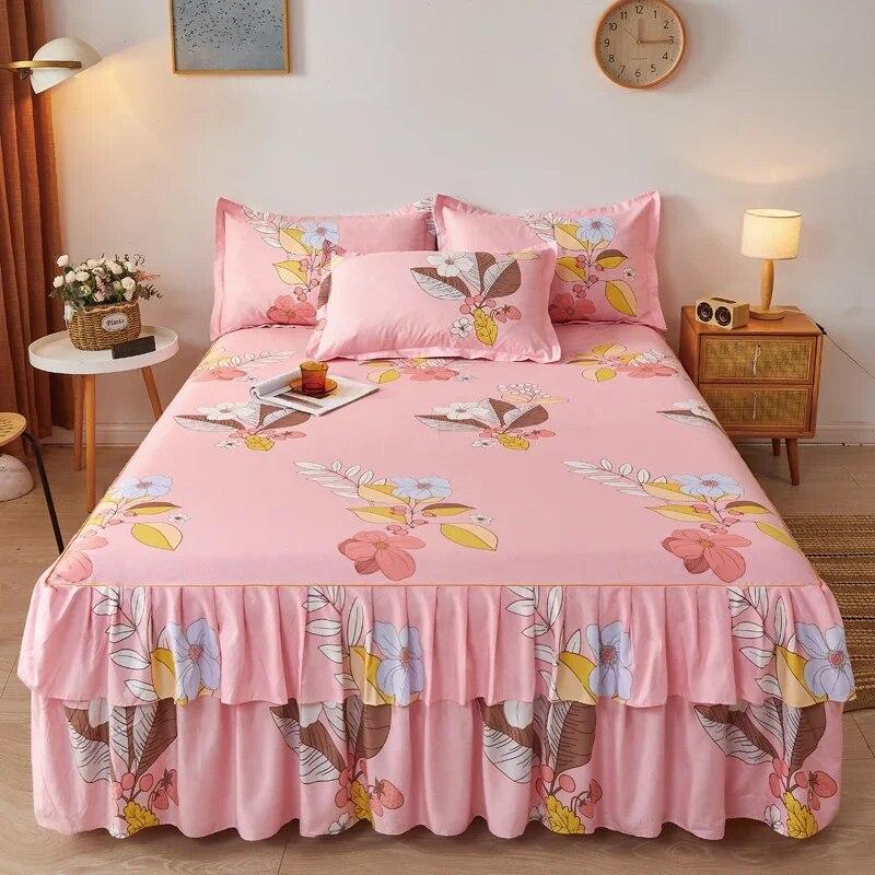 Lace Bed Sheet Skirt  Floral Printed Bed Cover Single/Queen/King Size Bedspread On The Bed (No Pillowcase