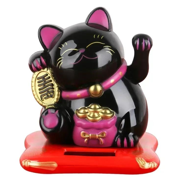 

Солнечная энергия Maneki Neko Lucky Cat Приветствующий китайский Lucky Cat Машет рукой, Призывая Статуэтки Удачи для Домашнего Декора чёрный