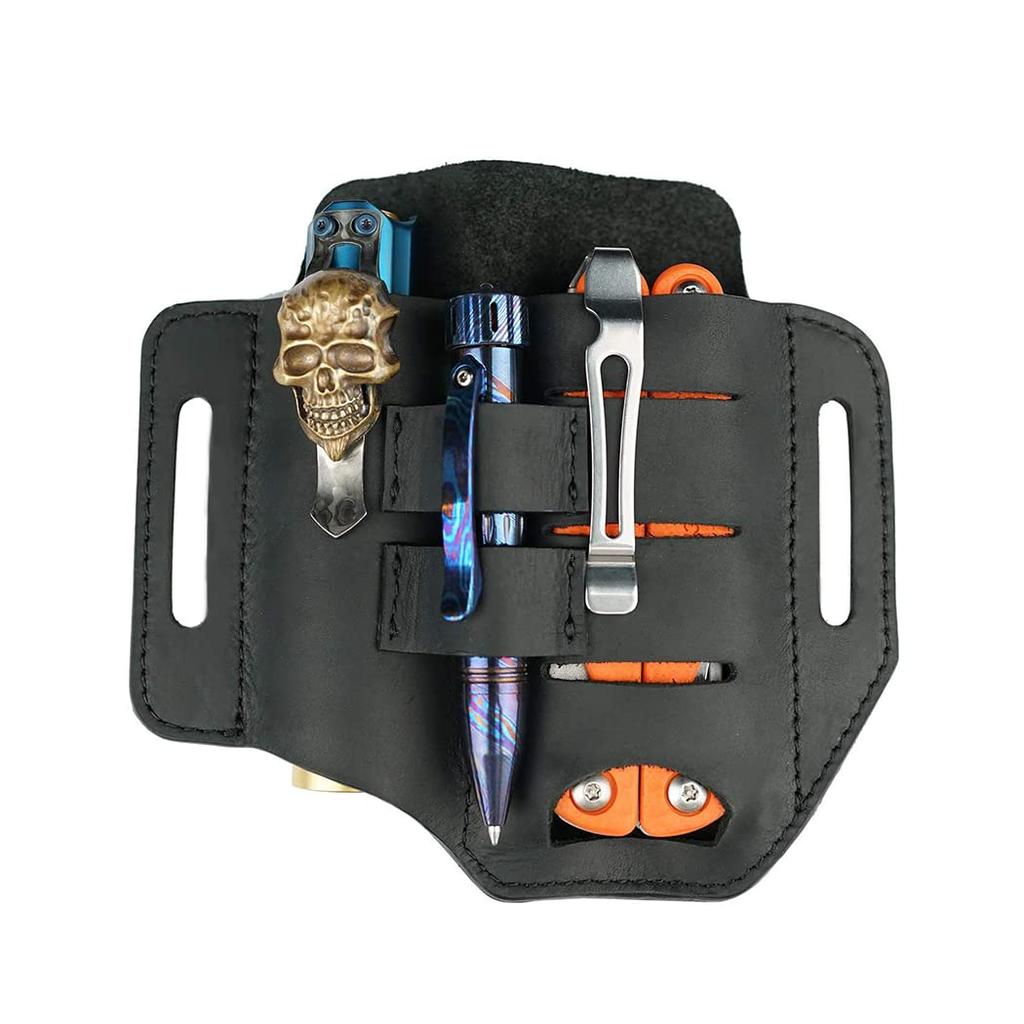 VIPERADE PJ13 EDC Leather Sheath, Knife Belt SheathLeather Flashlight HolsterFor Leatherman Multi Tool Sheath, Handcrafted 3 Pocket Organizer Knife